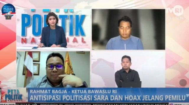 Ketua Bawaslu Rahmat Bagja menjadi narasumber dalam siaran langsung Dialog TVRI Peta Politik Nasional Antisipasi Politisasi SARA dan Hoaks Jelang Pemilu, Senin (2/1/2023) malam