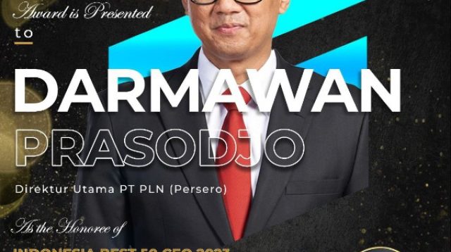 Direktur Utama PT PLN (Persero) Darmawan Prasodjo berhasil mendapatkan penghargaan sebagai Indonesia Best 50 CE0 “Employees Choice” dalam kategori Electricity yang diselenggarakan oleh The Iconomics.